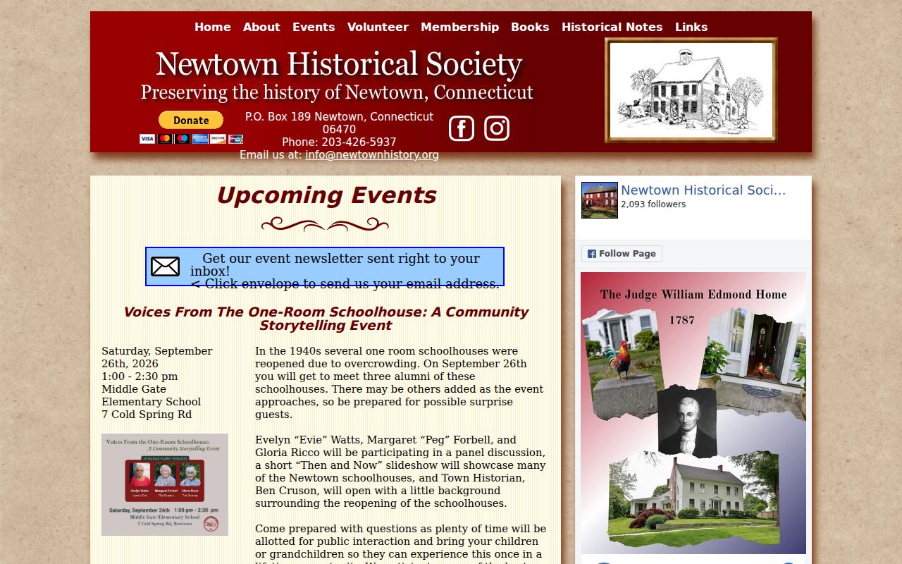Newtown previous residents Historical Society collections