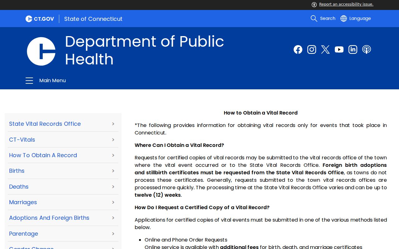 Newtown resident lookup, Connecticut instructions for obtaining a vital record