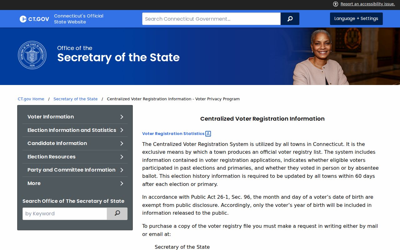 Newtown street directory Connecticut voter privacy and registration file rules