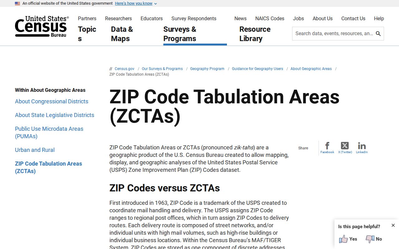 Newtown ZIP code directory, Census guidance on ZIP Code Tabulation Areas